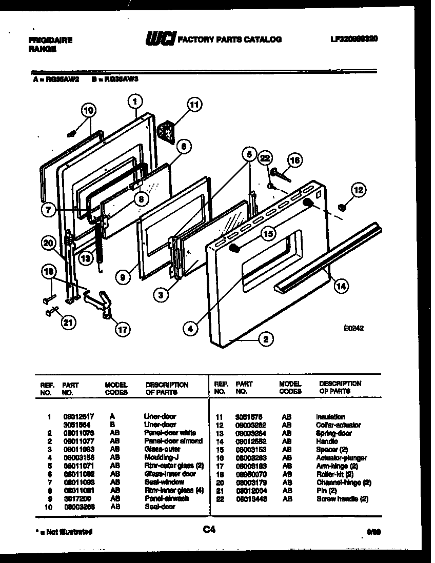 Frigidaire RG35AL2 door parts diagram