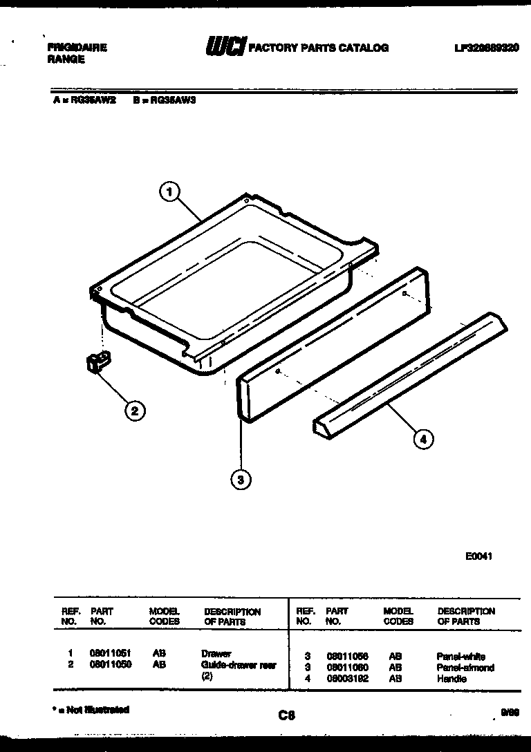 Frigidaire RG35AL2 drawer parts diagram