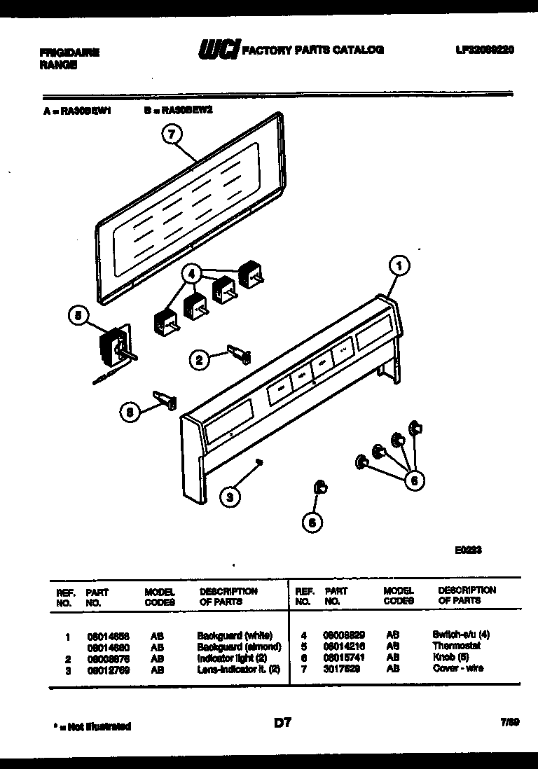 Frigidaire RA30BEW1 backguard diagram