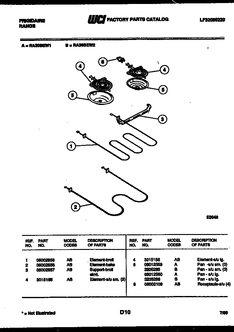 Frigidaire RA30BEW1 broiler parts diagram