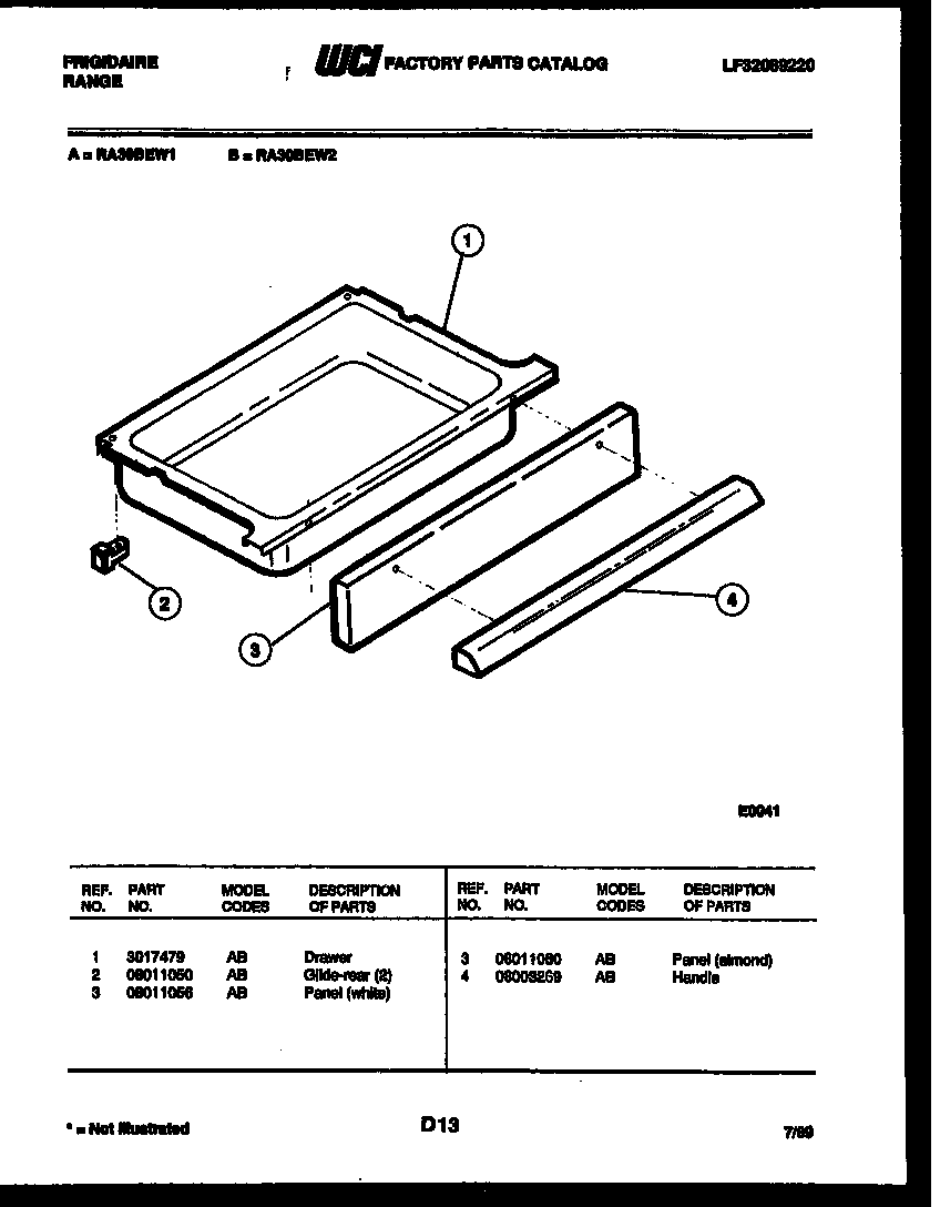 Frigidaire RA30BEW1 drawer parts diagram