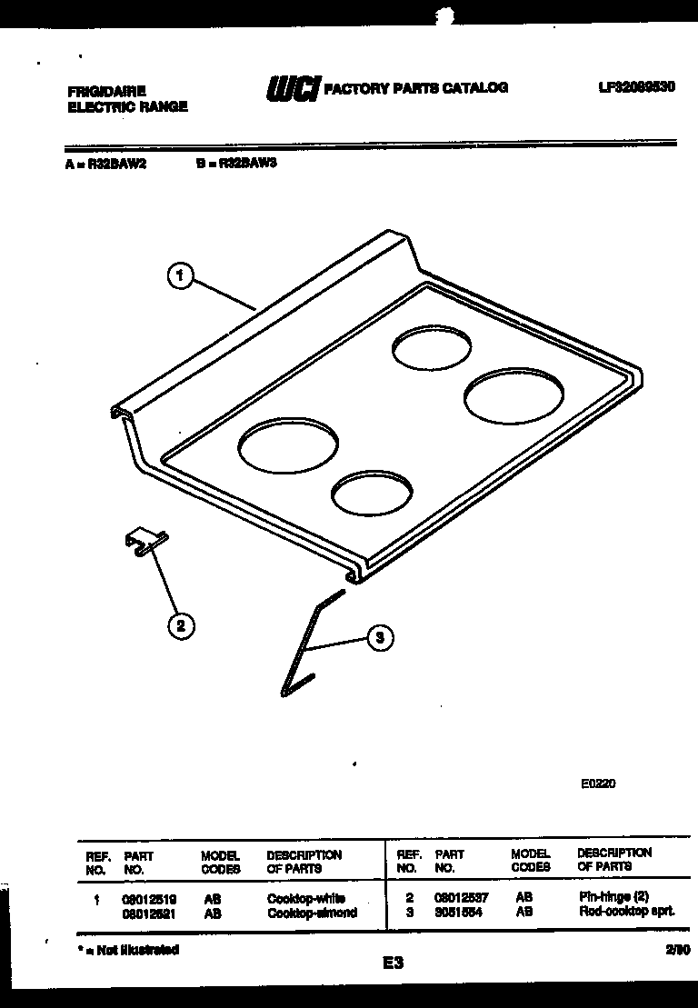 Frigidaire R32BAL3 cooktop parts diagram