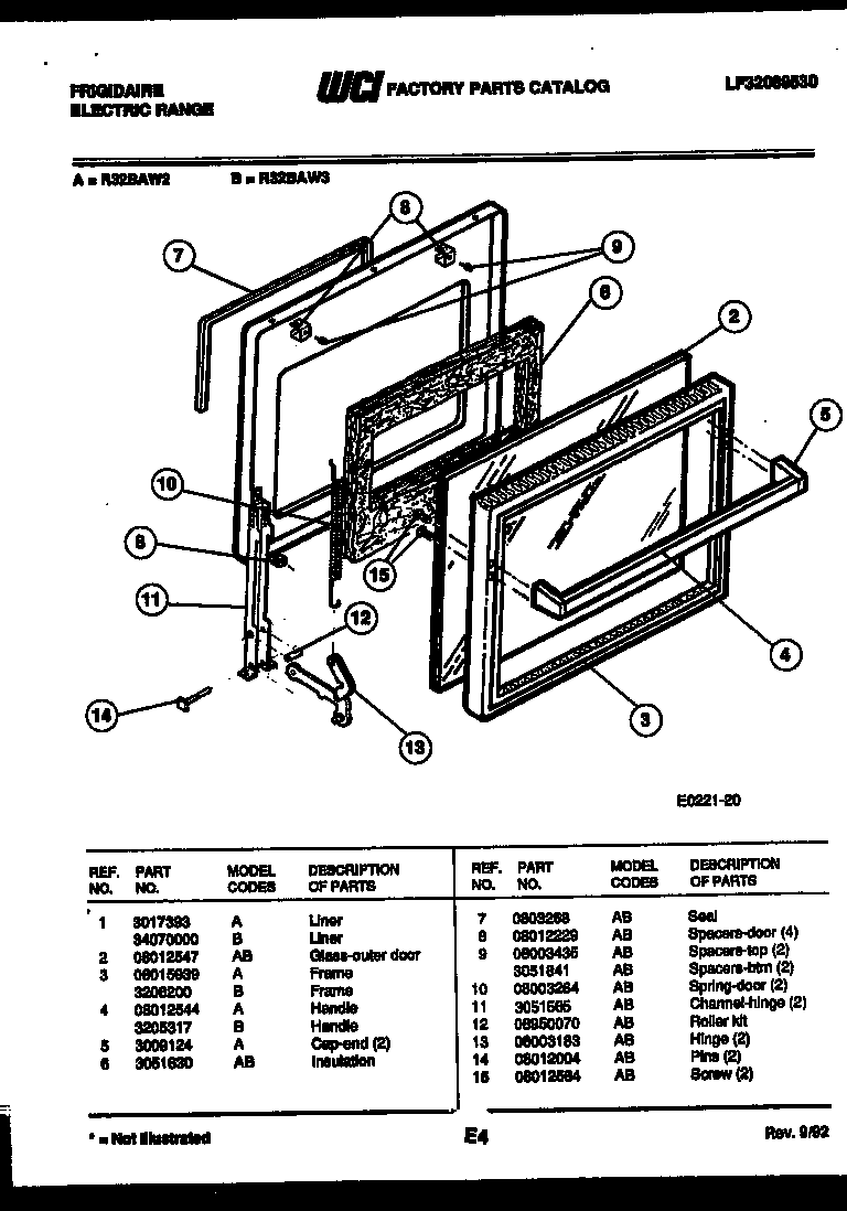 Frigidaire R32BAL3 door parts diagram