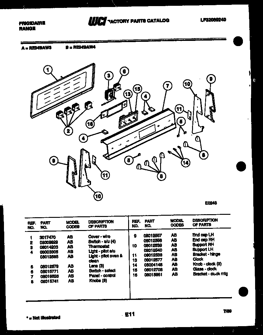 Frigidaire RE34BAH3 control panel diagram