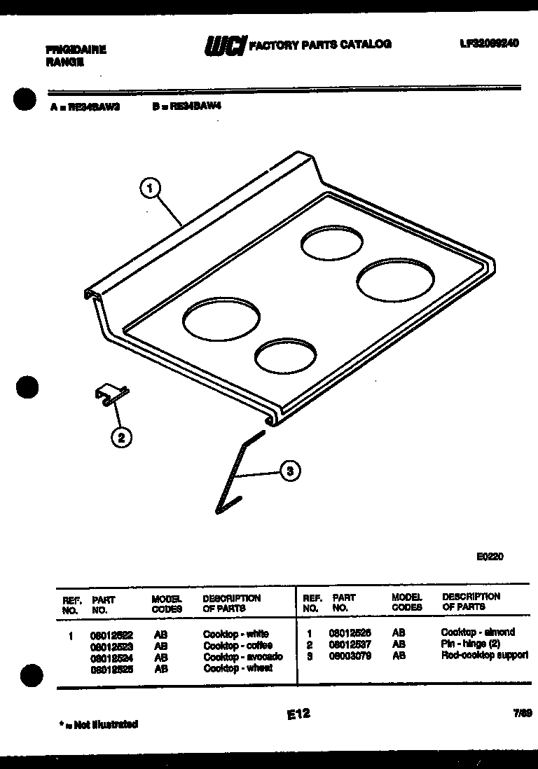 Frigidaire RE34BAH3 cooktop parts diagram