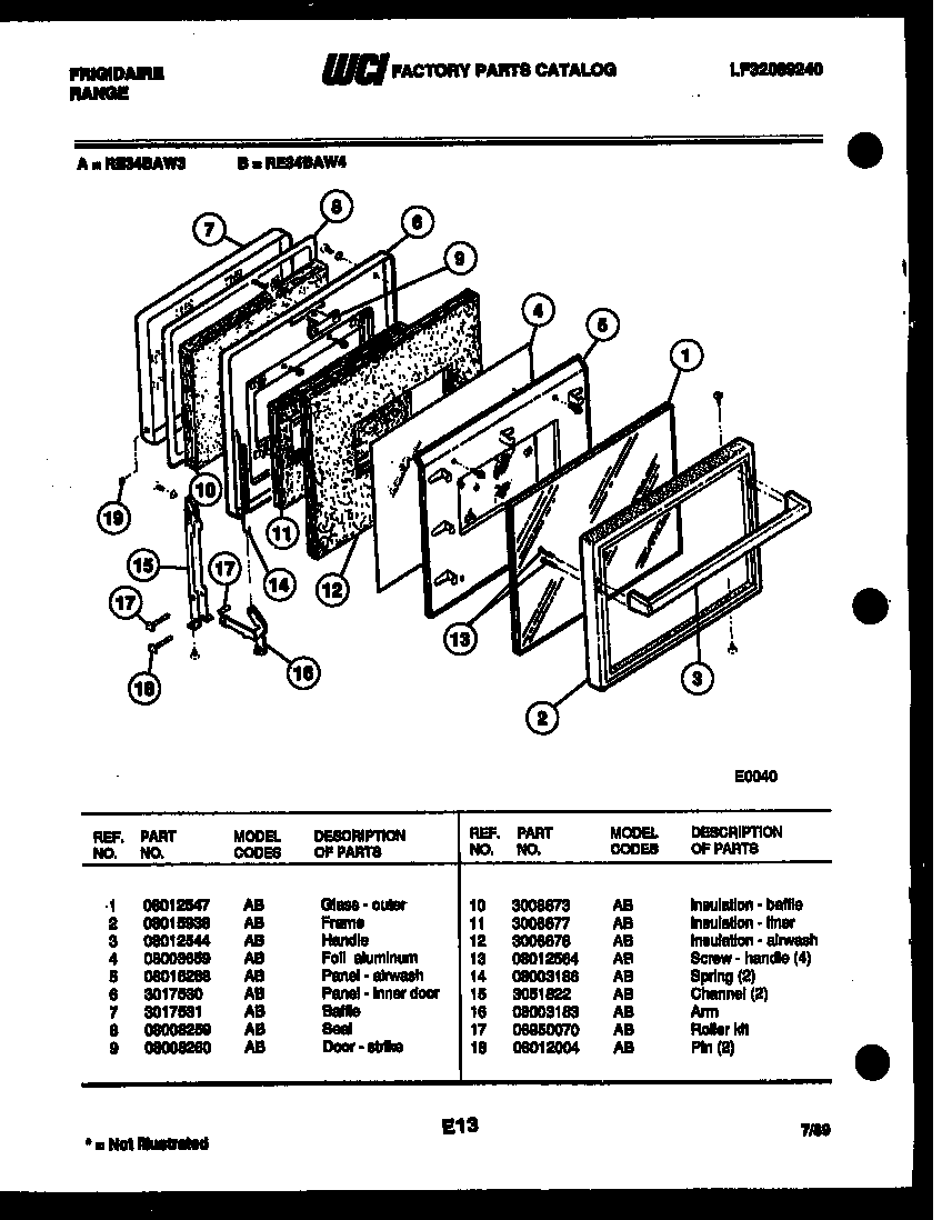 Frigidaire RE34BAH3 door parts diagram