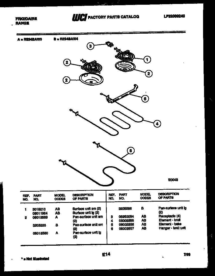 Frigidaire RE34BAH3 broiler parts diagram