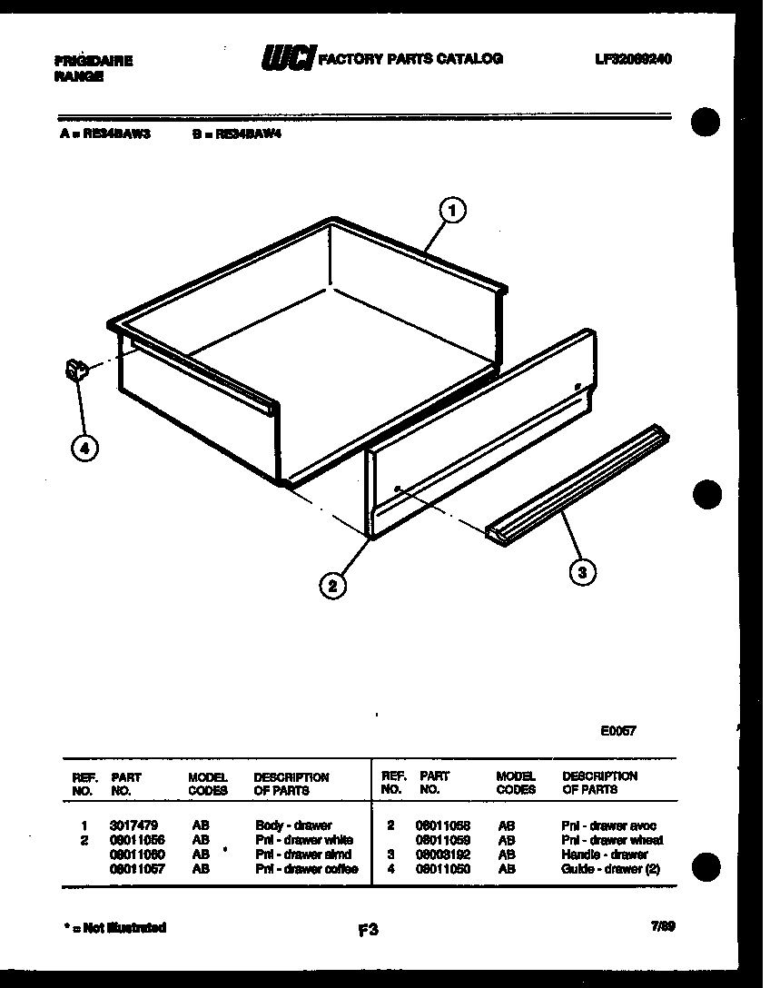Frigidaire RE34BAH3 drawer parts diagram