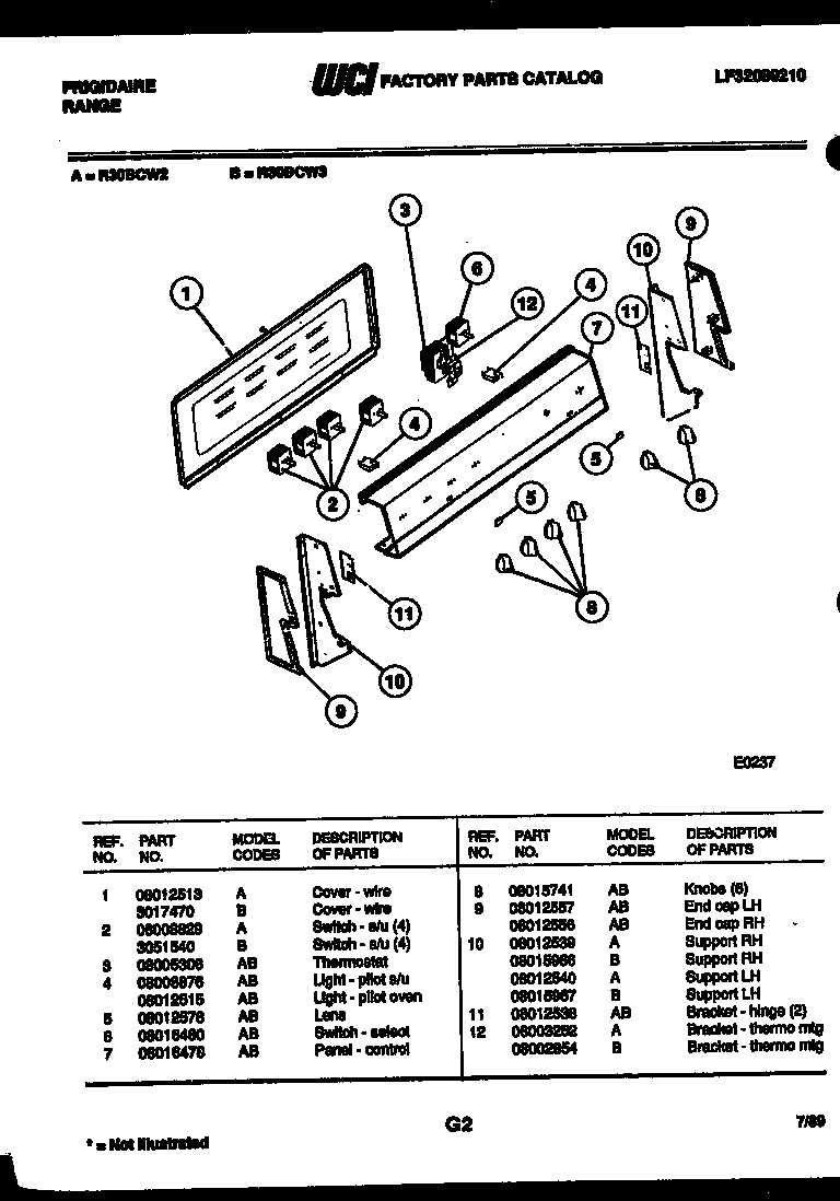 Frigidaire R30BCL2 control panel diagram