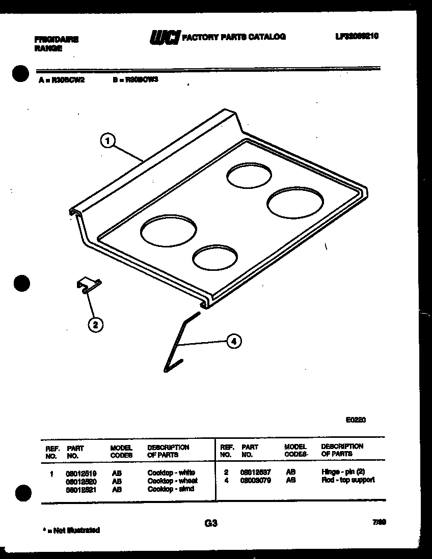 Frigidaire R30BCL2 cooktop parts diagram
