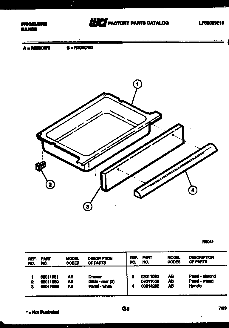Frigidaire R30BCL2 drawer parts diagram