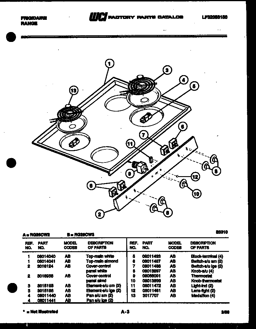 Frigidaire RG26CW2 cooktop parts diagram