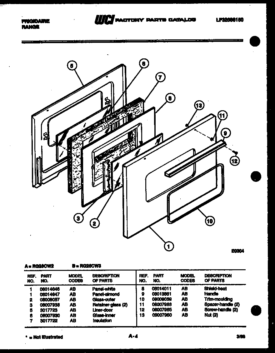 Frigidaire RG26CW2 door parts diagram
