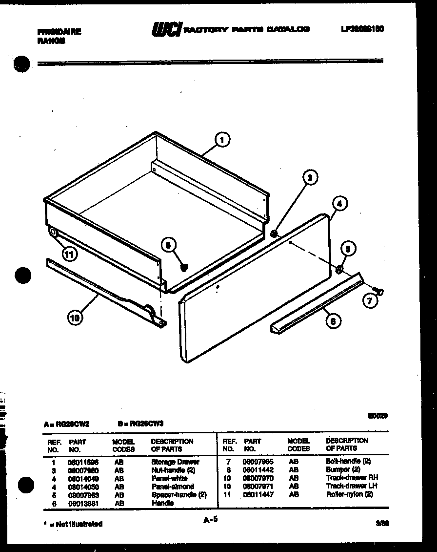 Frigidaire RG26CW2 drawer parts diagram