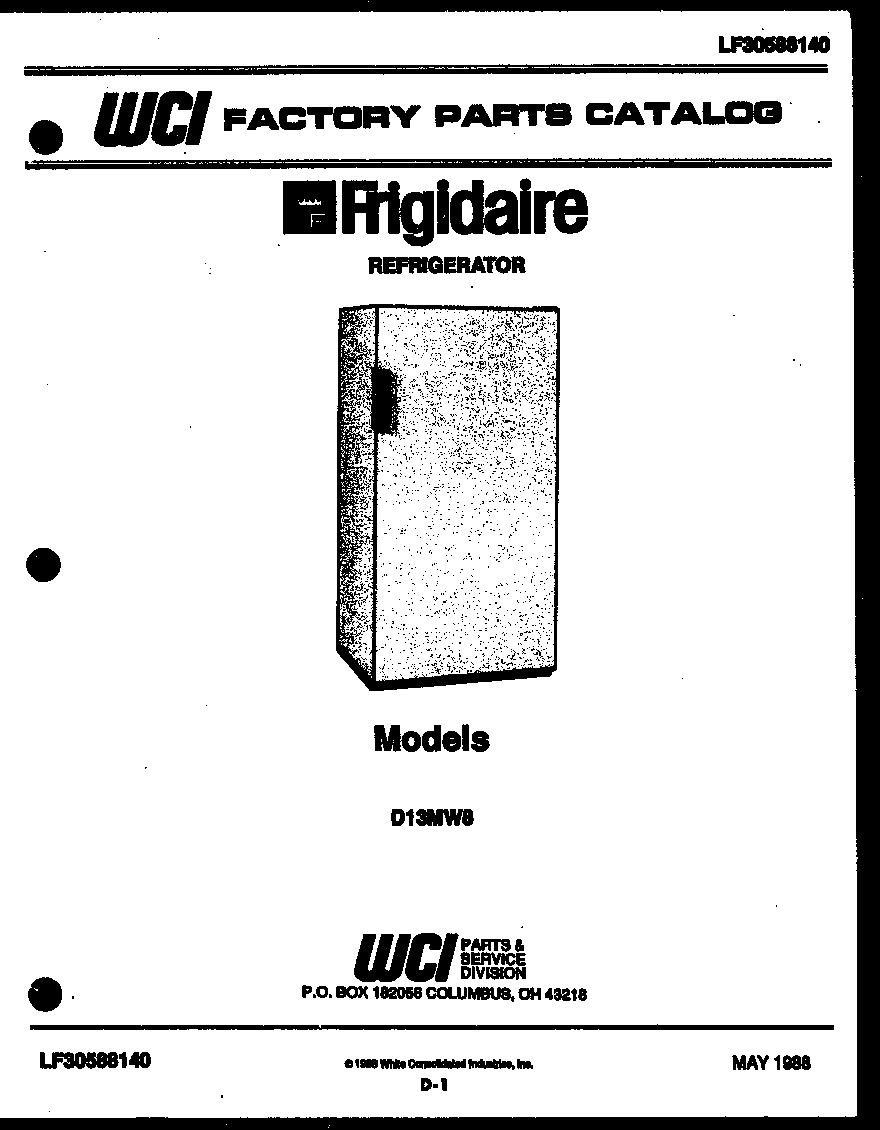 Frigidaire D13MH8 cover page diagram