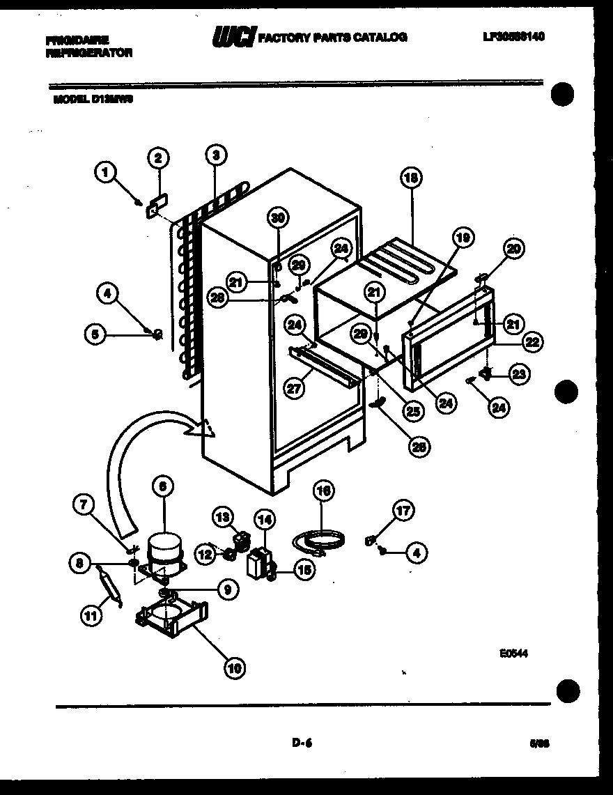Frigidaire D13MH8 system and automatic defrost parts diagram