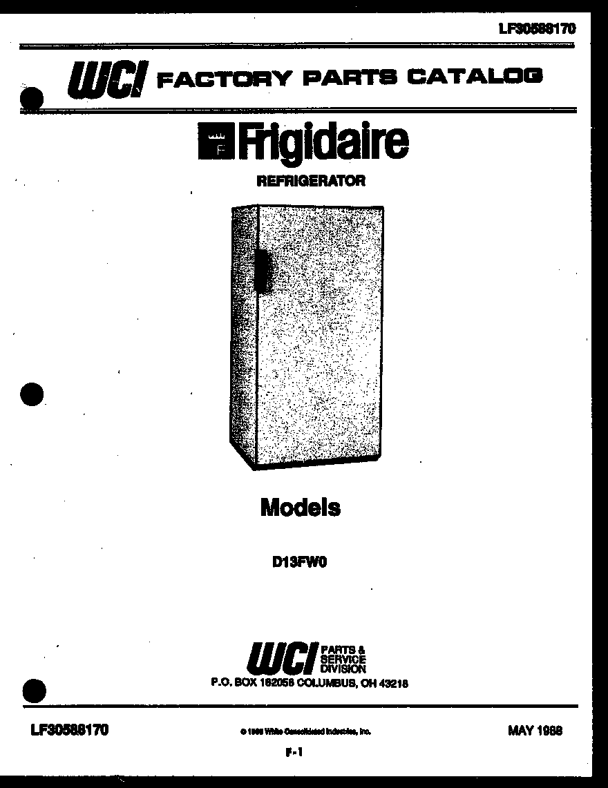 Frigidaire D13FA0 cover page diagram