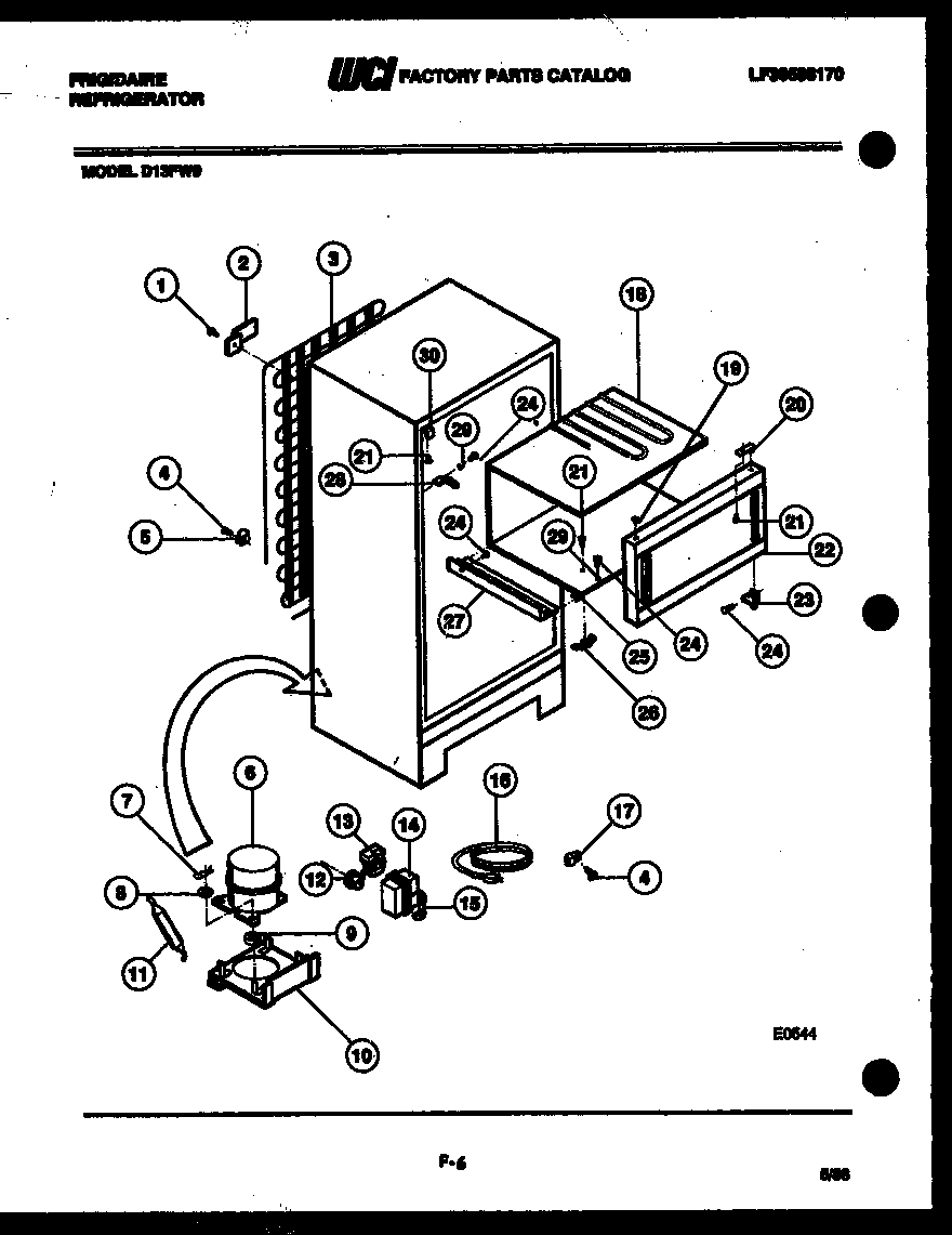 Frigidaire D13FA0 system and automatic defrost parts diagram