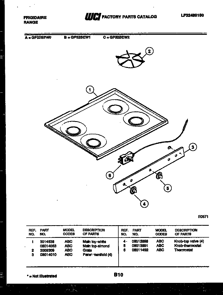 Frigidaire GP32BEL0 cooktop parts diagram