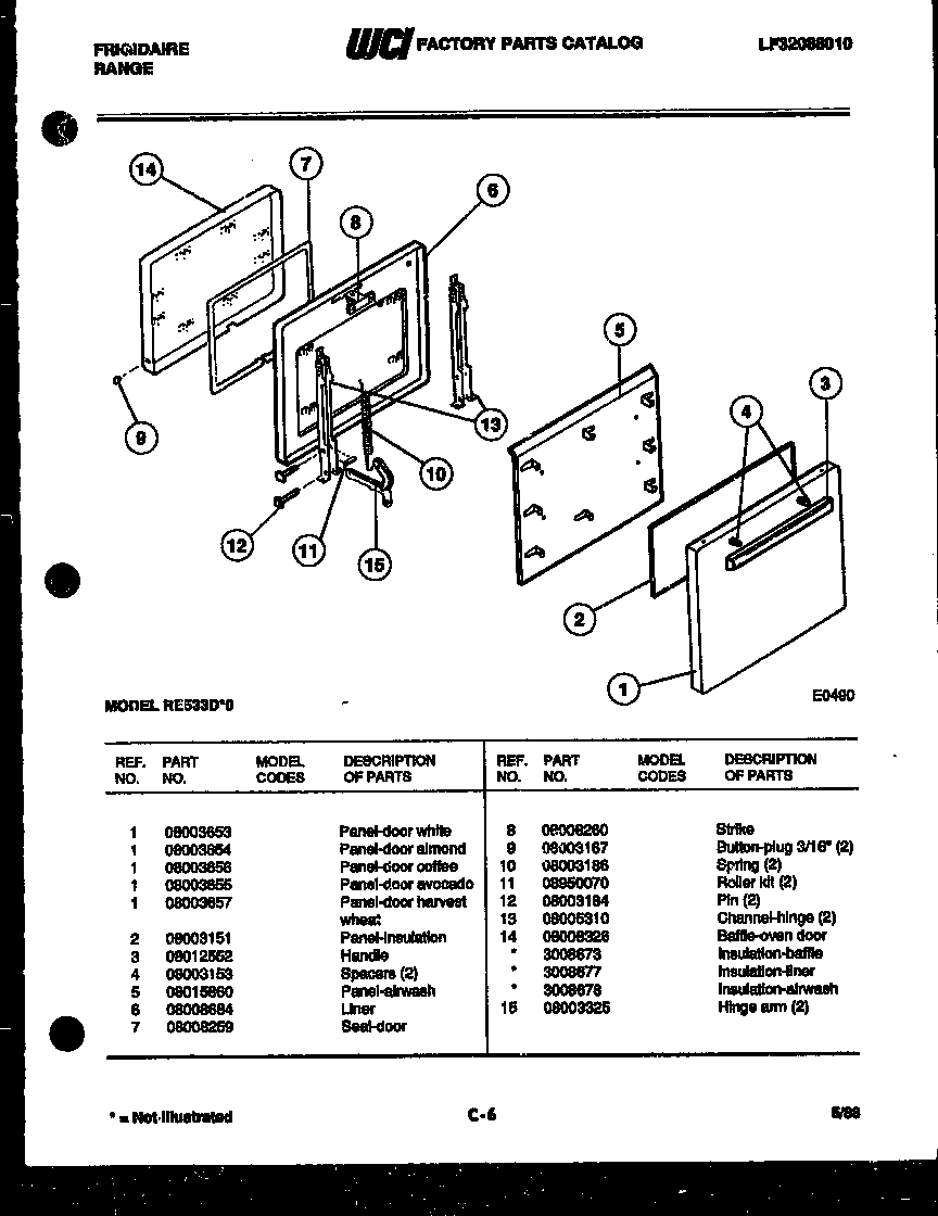 Frigidaire RE533DL0 door parts diagram