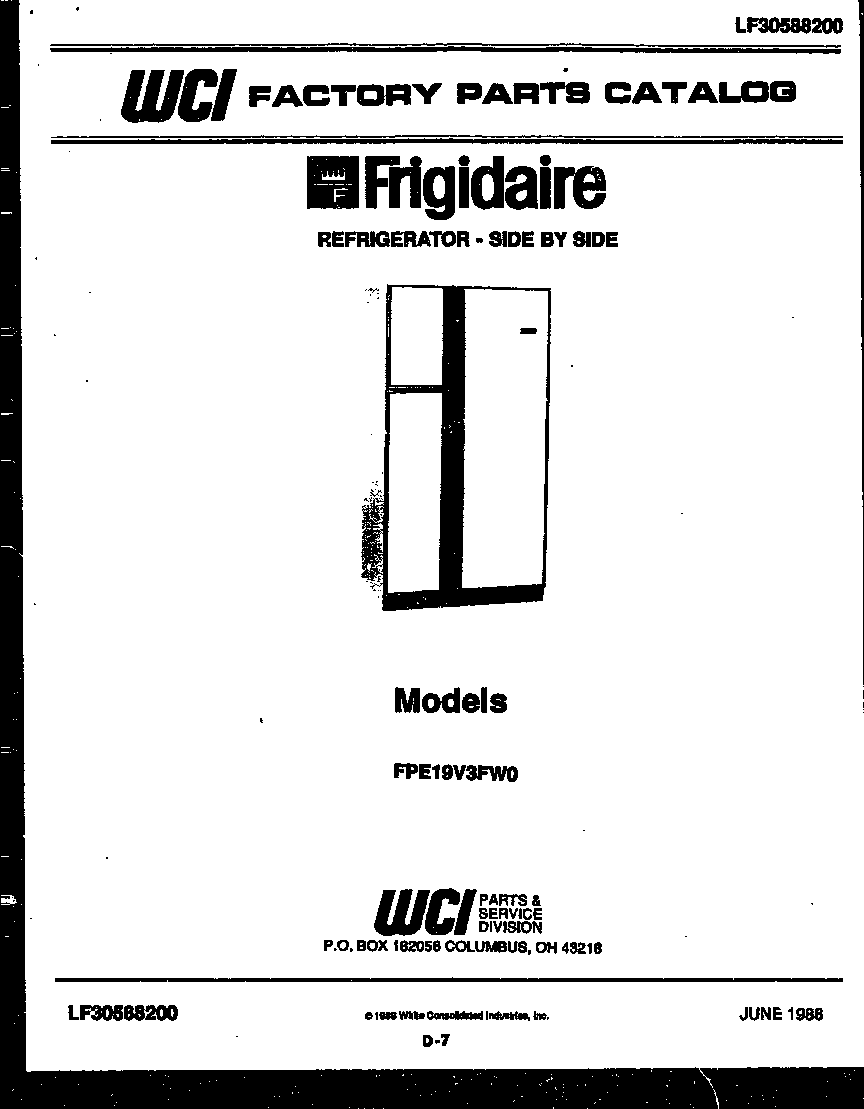 Frigidaire FPE19V3FH0 front cover diagram