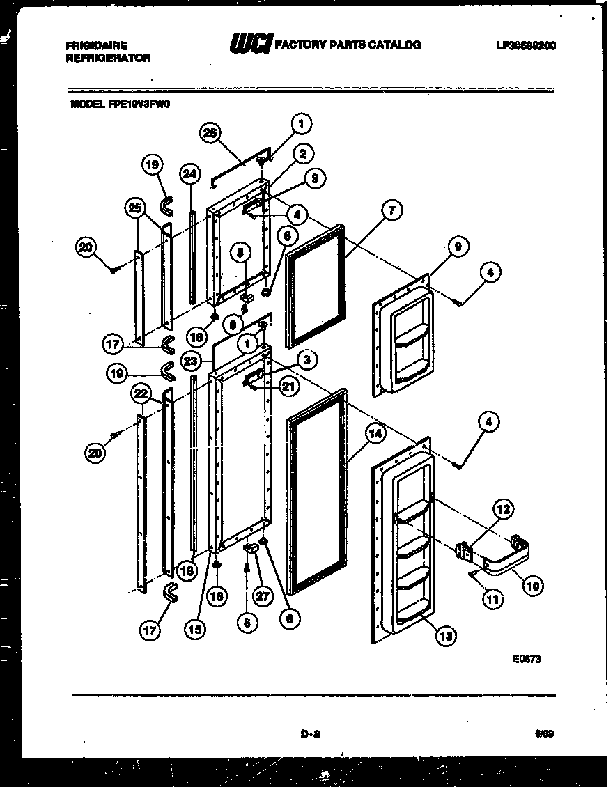 Frigidaire FPE19V3FH0 freezer door parts diagram