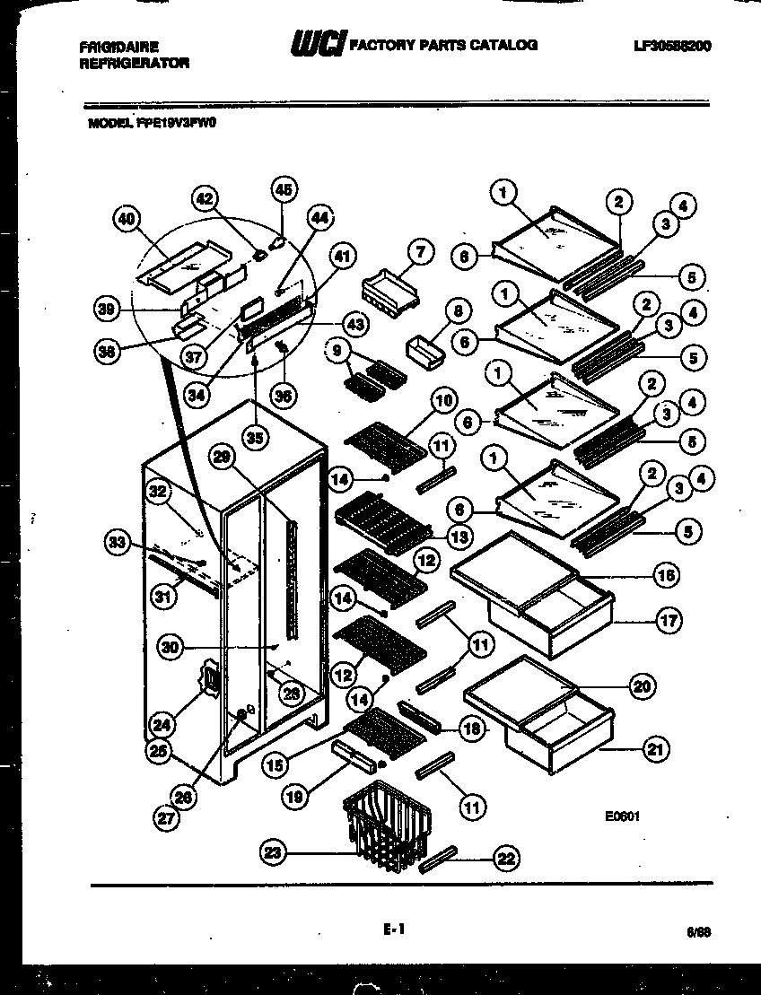 Frigidaire FPE19V3FH0 shelves and supports diagram
