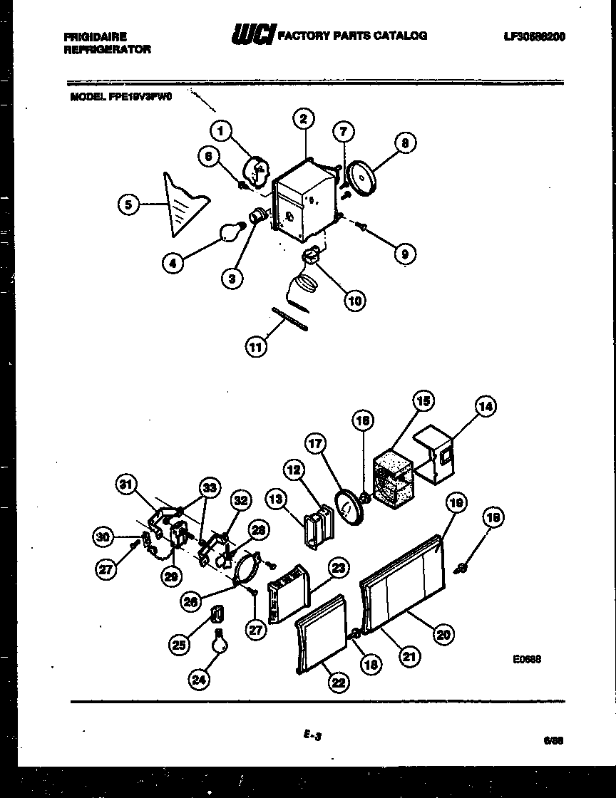 Frigidaire FPE19V3FH0 refrigerator control assembly, damper control assembly and f diagram