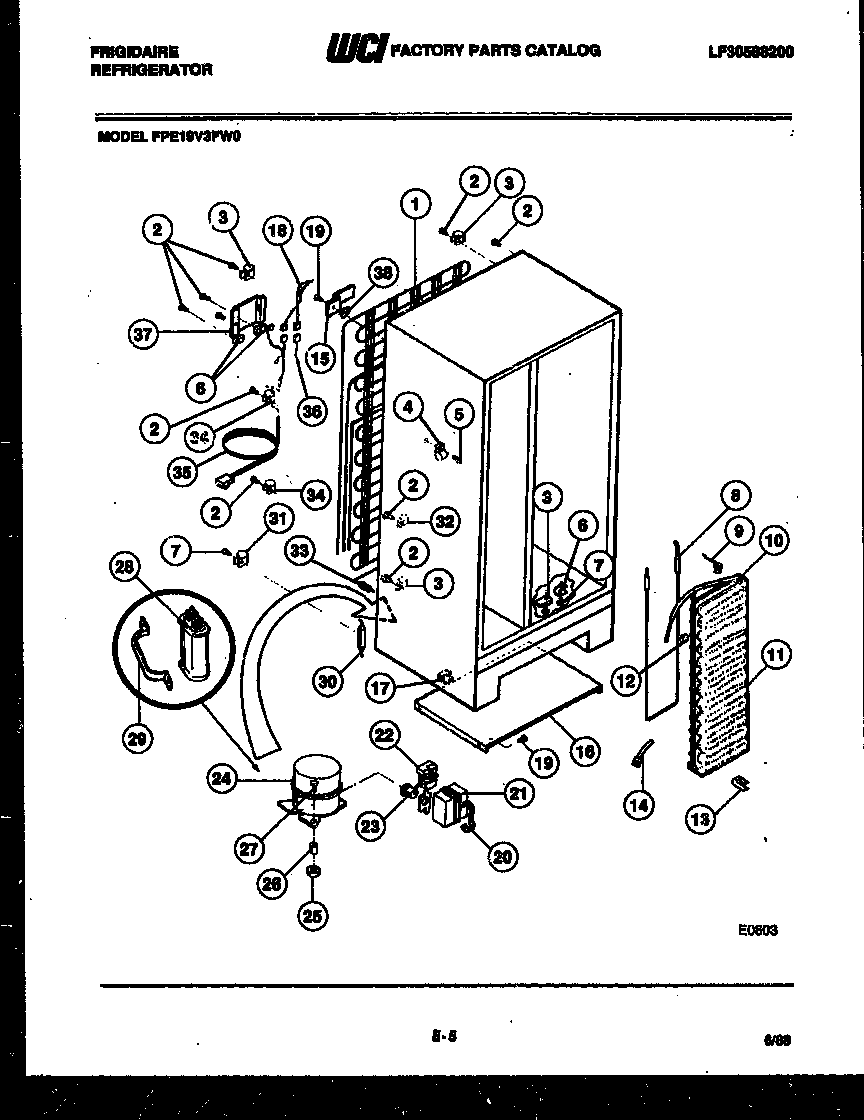 Frigidaire FPE19V3FH0 system and automatic defrost parts diagram