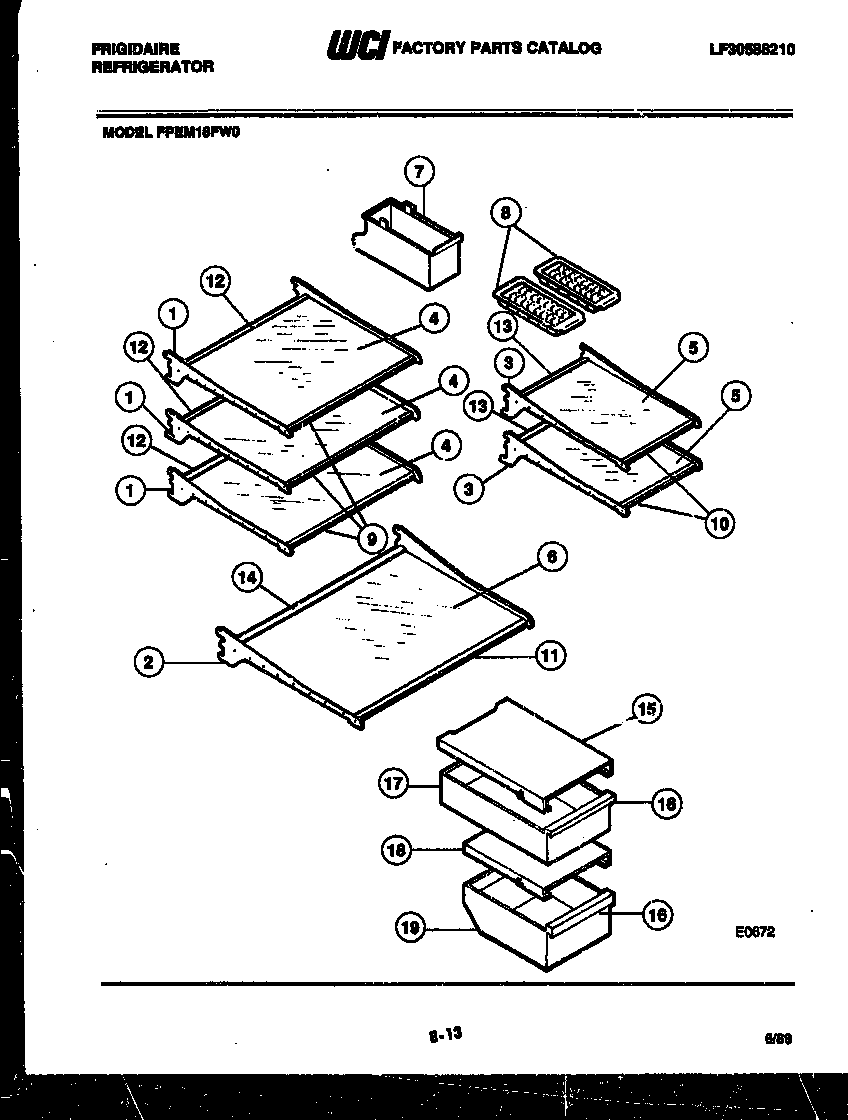 Frigidaire FPEM18FA0 shelves and supports diagram