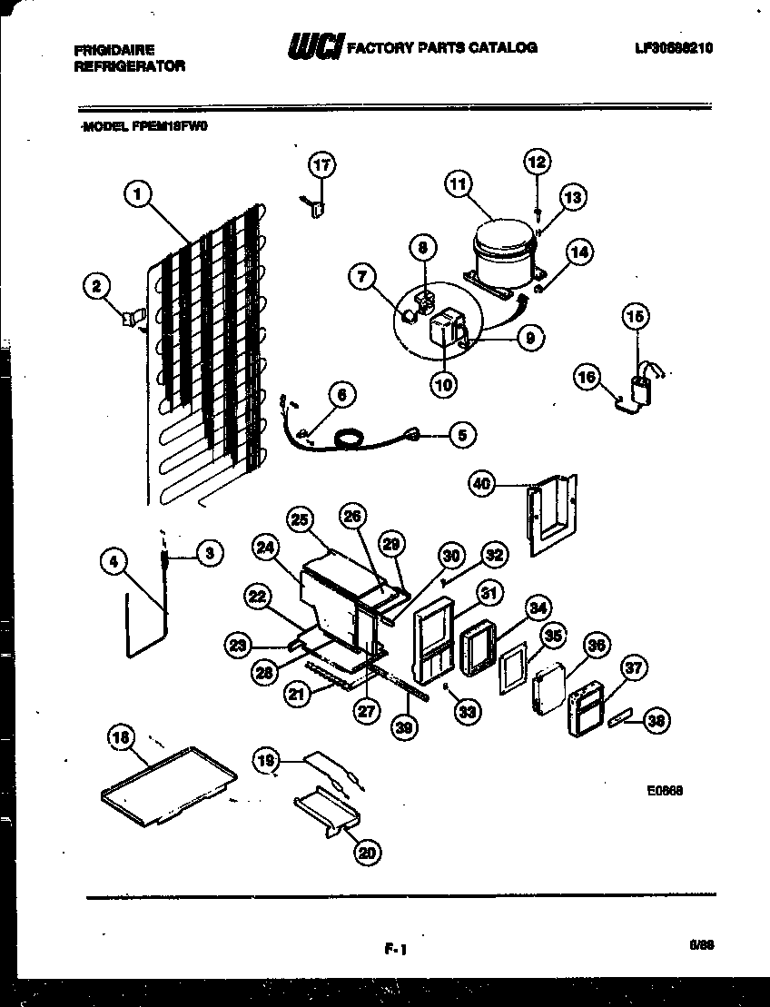 Frigidaire FPEM18FA0 system and automatic defrost parts diagram