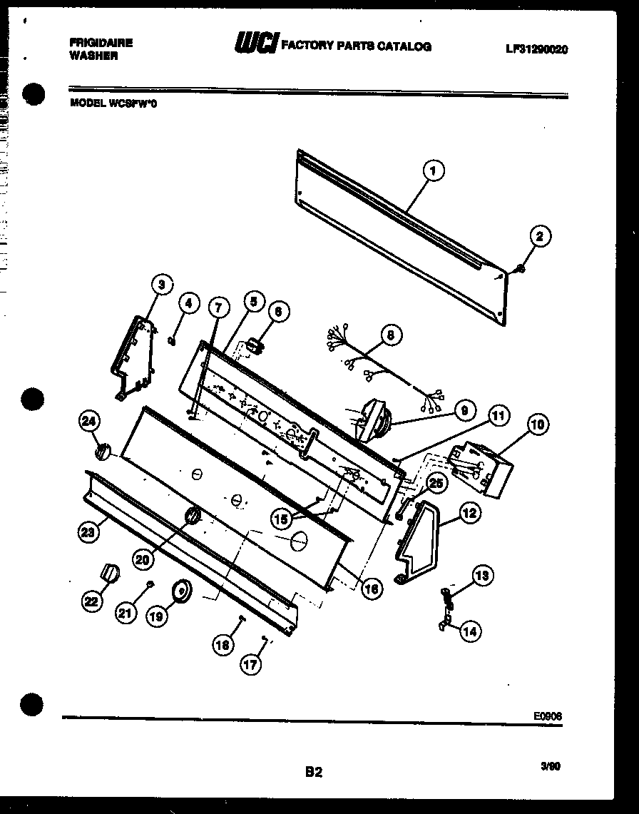 Frigidaire WCSFW0 console and control parts diagram