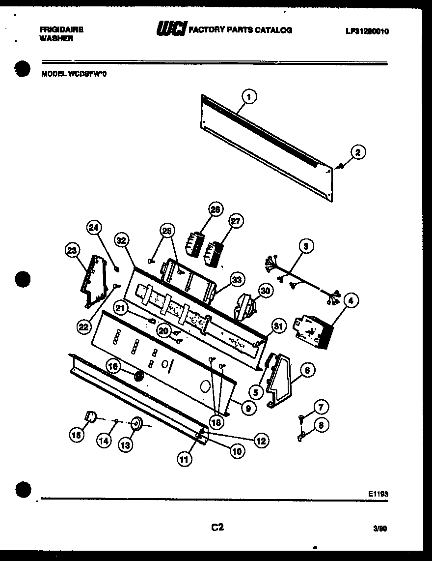 Frigidaire WCDSFW0 console and control parts diagram
