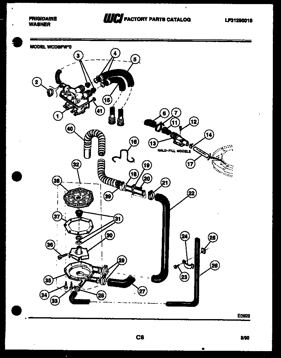 Frigidaire WCDSFW0 pump, water valve and water inlet diagram