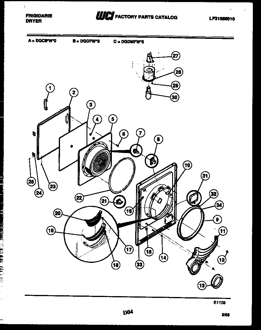 Frigidaire DGDMFW0 door parts diagram