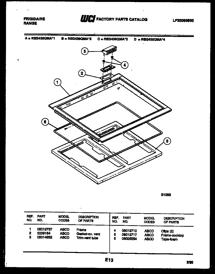Frigidaire REG438QMA1 cooktop frame parts diagram
