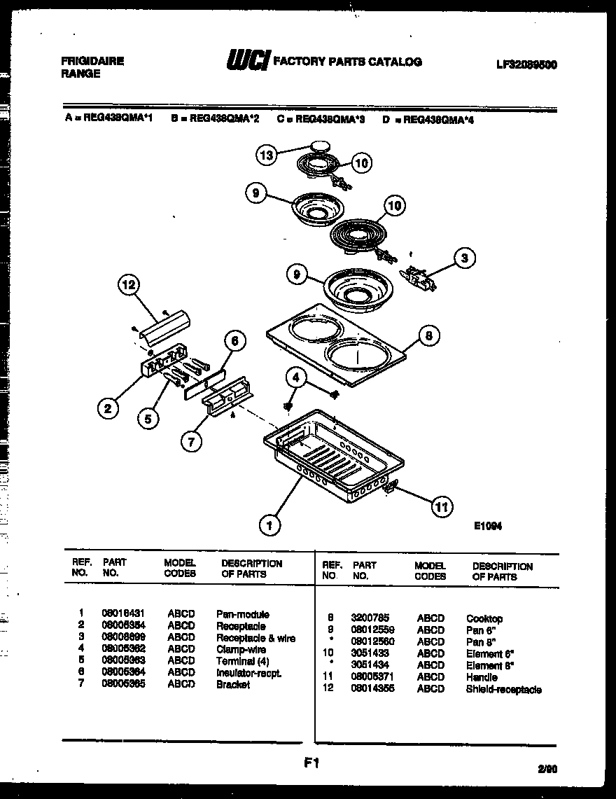 Frigidaire REG438QMA1 cooktop parts diagram