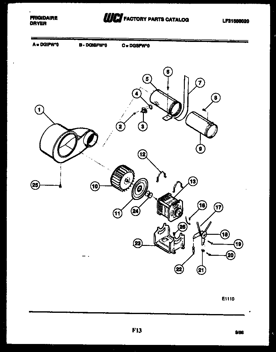 Frigidaire DGSFL0 motor and blower parts diagram