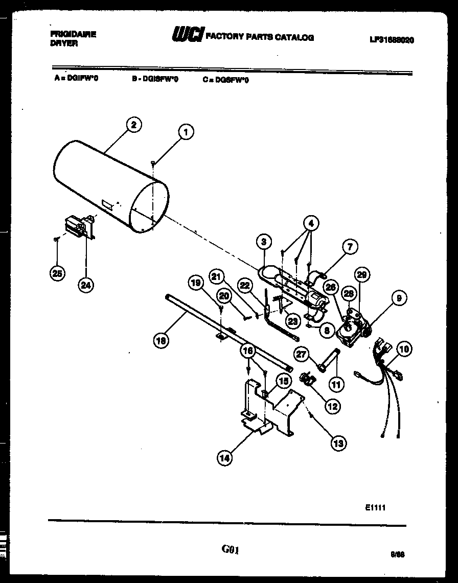 Frigidaire DGSFL0 burner, igniter and valve diagram