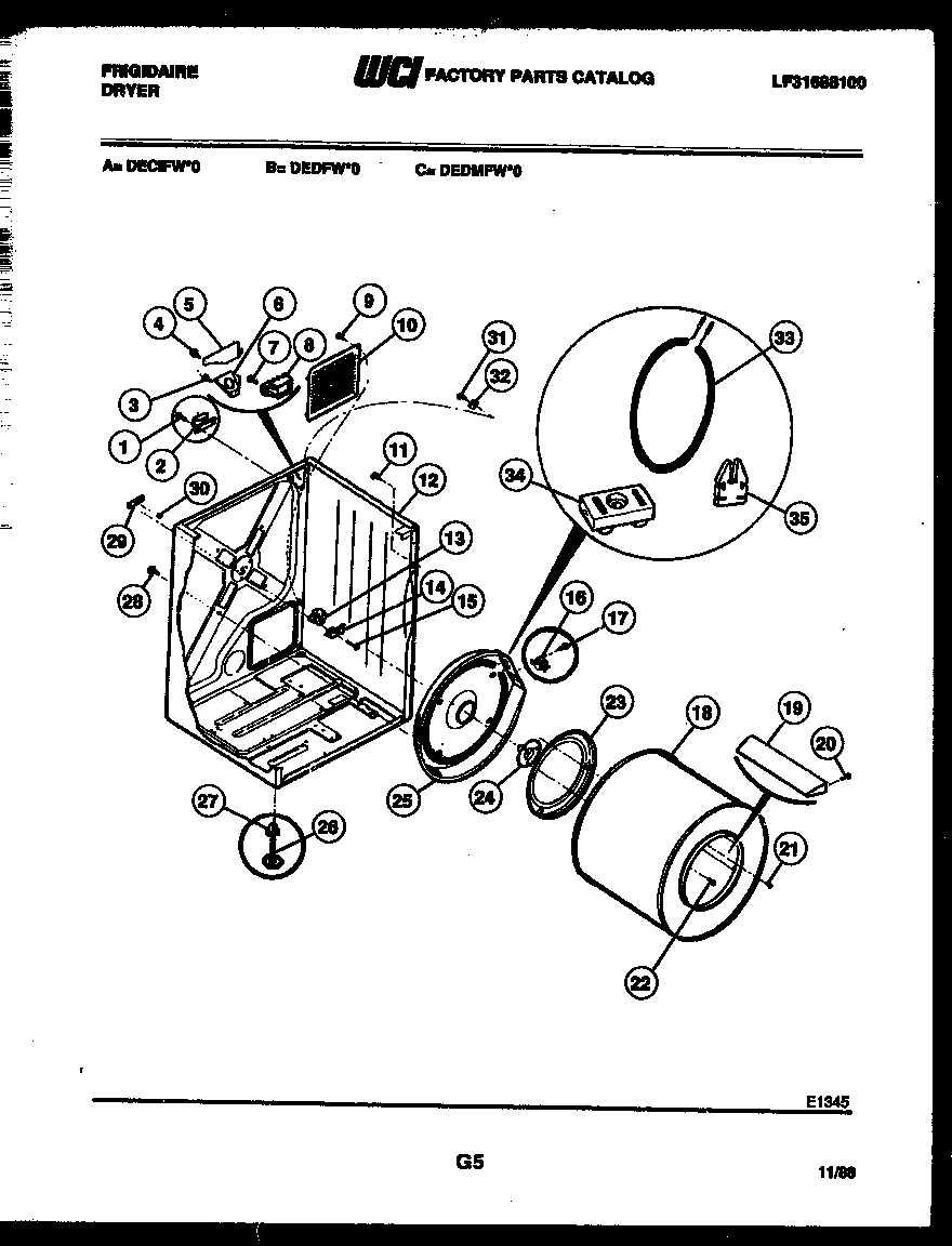 Frigidaire DECIFH0 cabinet and component parts diagram