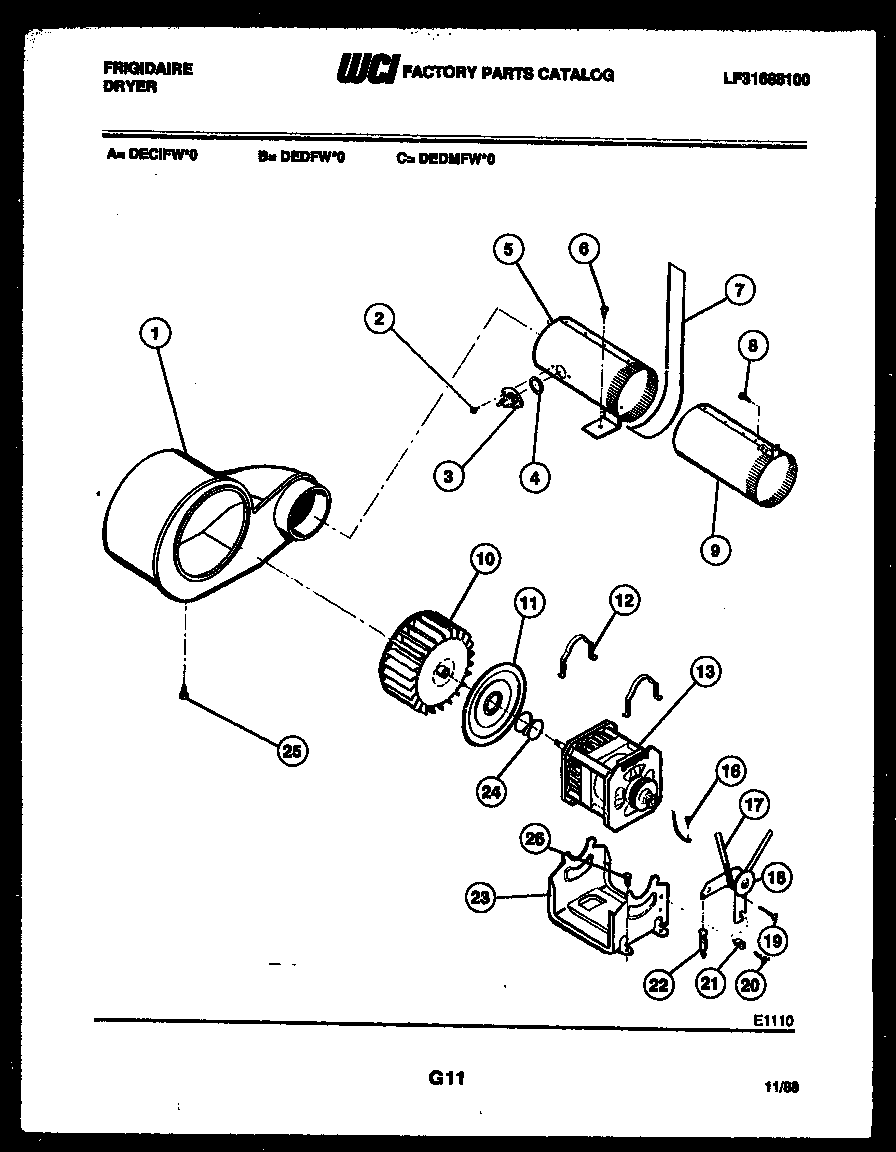 Frigidaire DECIFH0 motor and blower parts diagram