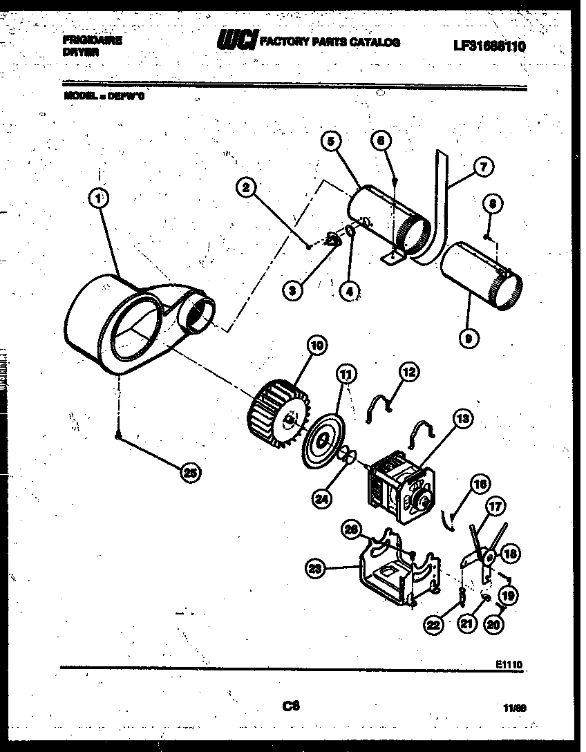 Frigidaire DEFW0 motor and blower parts diagram