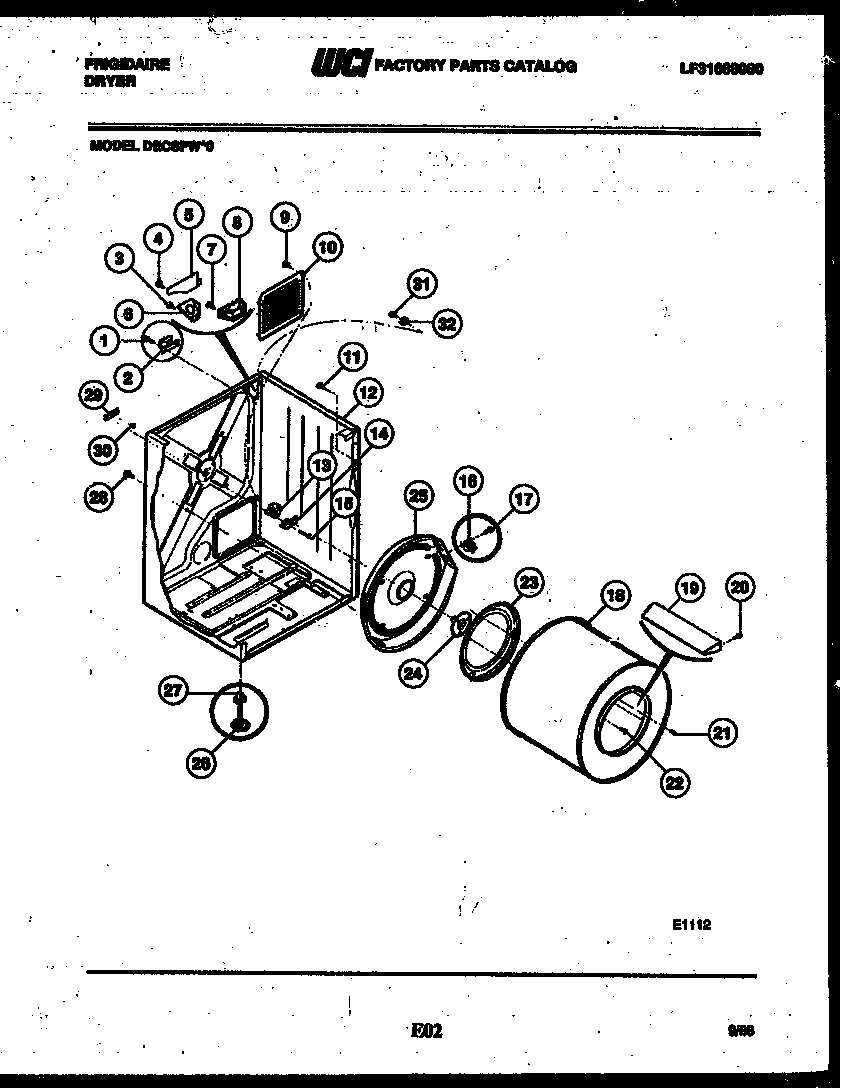 Frigidaire DECSFW0 cabinet and component parts diagram