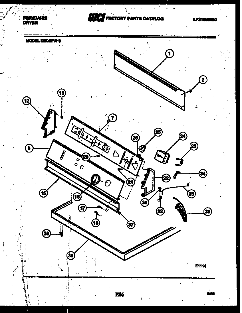 Frigidaire DECSFW0 console and control parts diagram