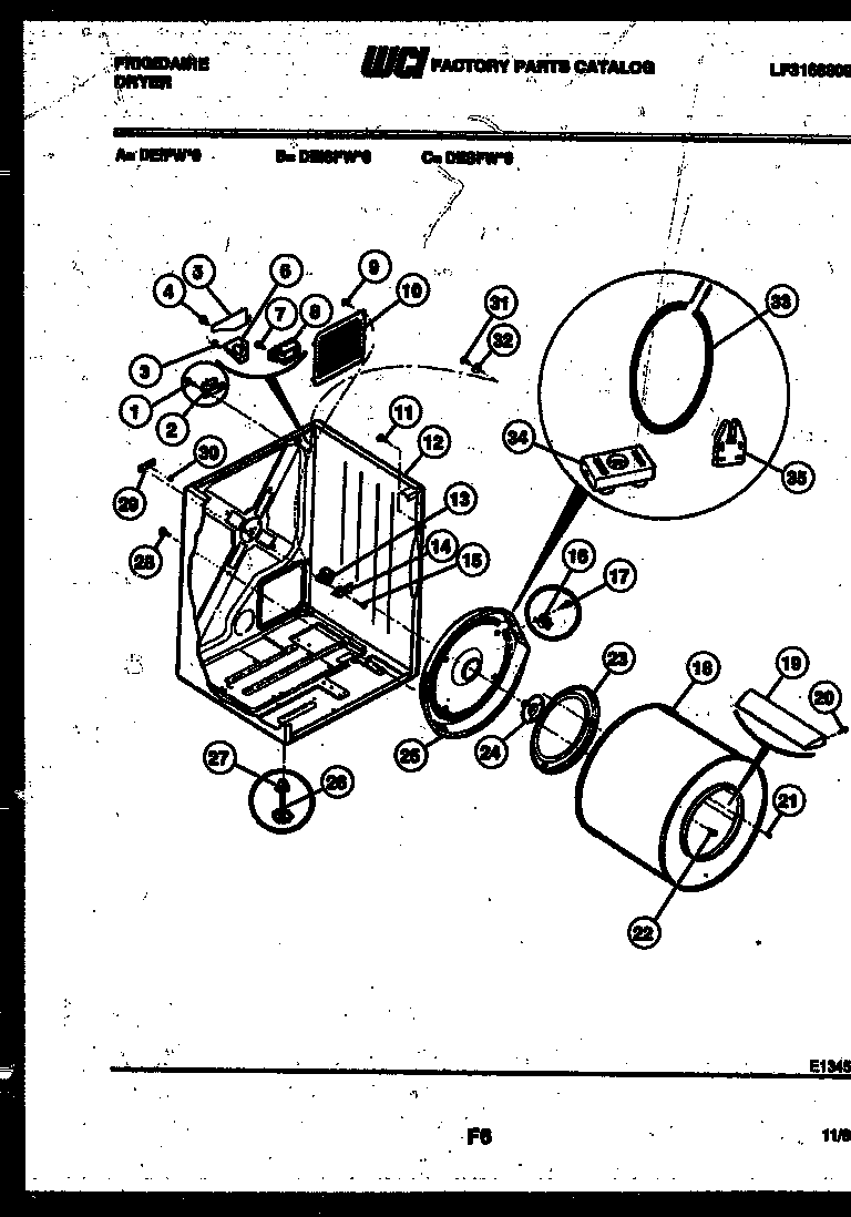 Frigidaire DEISFL0 cabinet and component parts diagram