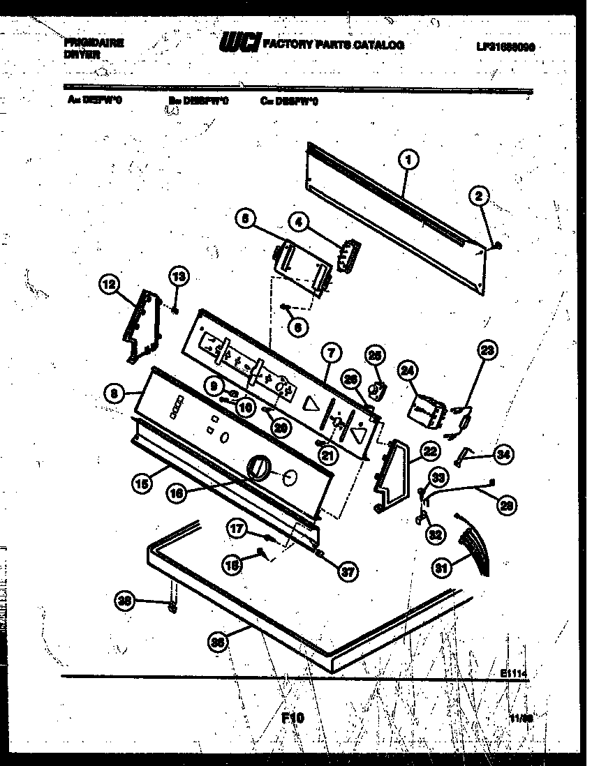 Frigidaire DEISFL0 console and control parts diagram