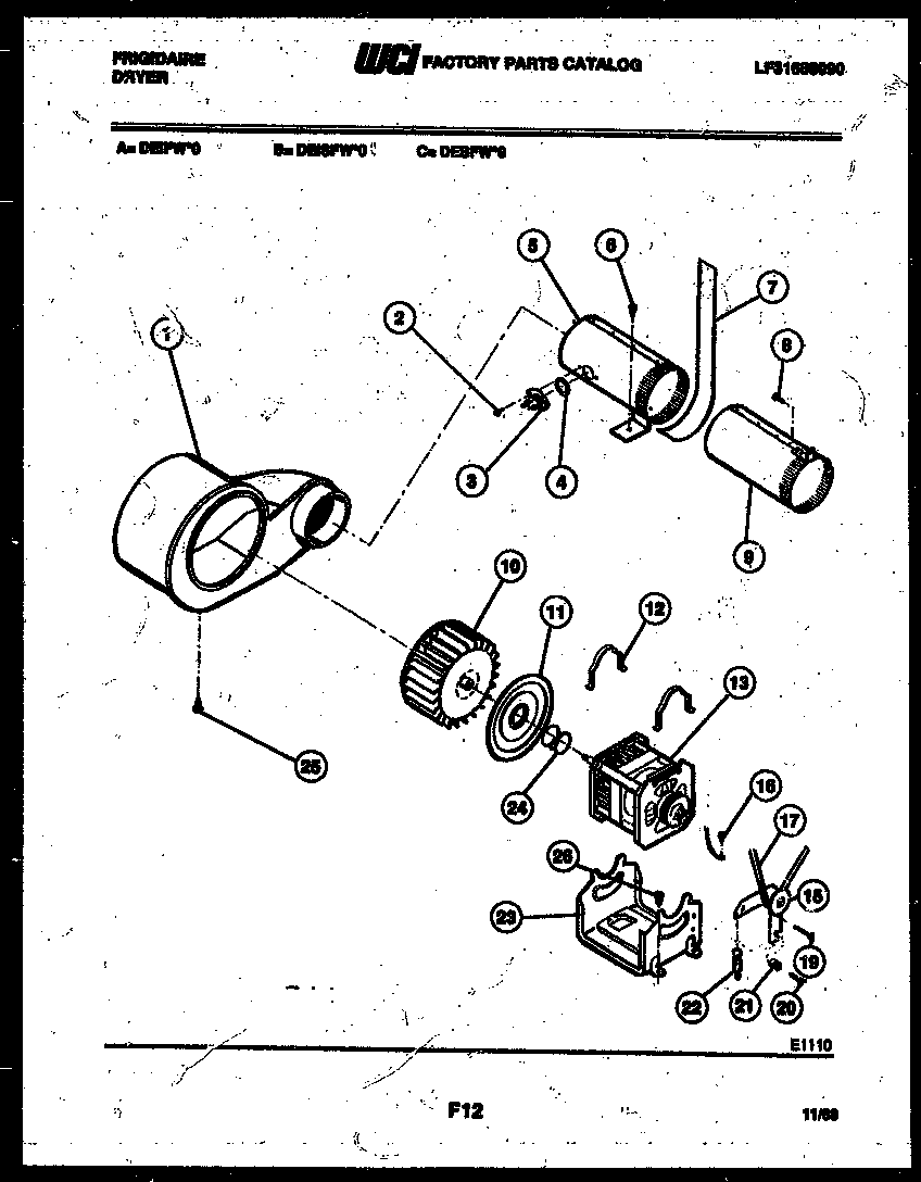 Frigidaire DEISFL0 motor and blower parts diagram