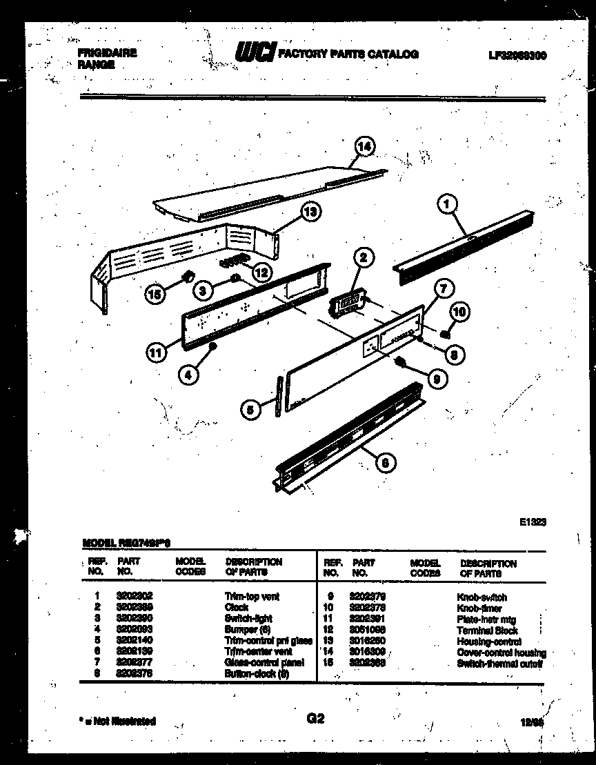 Frigidaire REG74BFB0 control panel diagram