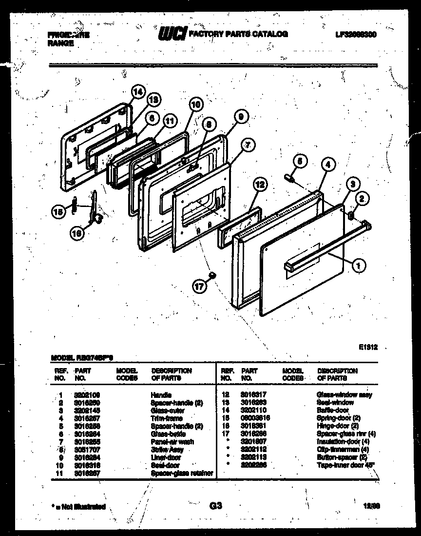 Frigidaire REG74BFB0 door parts diagram