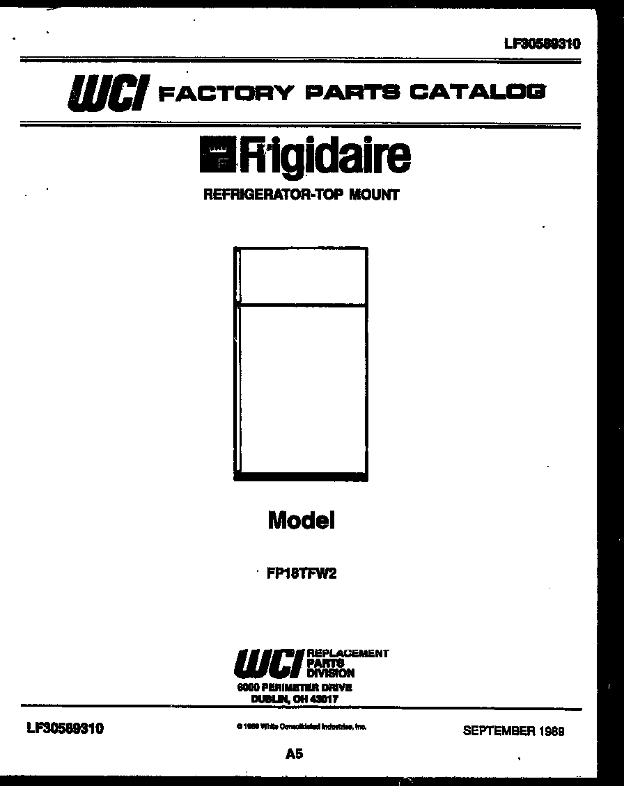 Frigidaire FP18TFA2 cover page diagram